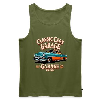 Klassische Autos Garage Druck - Männer Premium Bio Tank Top - Khaki - Vorne - Michal (187cm)