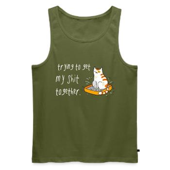 J’essaie de reprendre mes idées en ordre dans la litière pour chat - Débardeur bio Premium Homme - kaki - Devant - Michal (187cm)