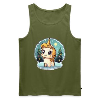 Winter magic unicorn in the snow forest - Men's Premium Organic Tank Top - khaki - Front - Michal (187cm)