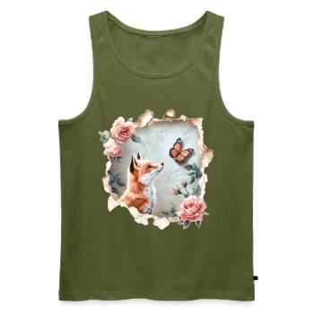 Fuchs mit Schmetterling - Männer Premium Bio Tank Top - Khaki - Vorne - Michal (187cm)