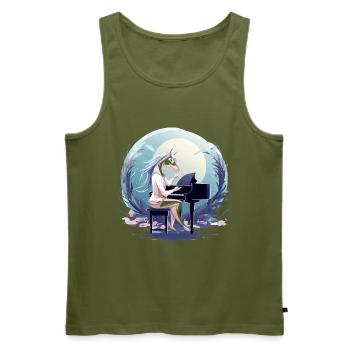 Mondschein-Einhorn am Klavier - Männer Premium Bio Tank Top - Khaki - Vorne - Michal (187cm)
