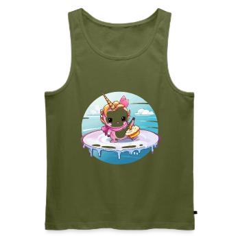 Unicorn on a surfboard with cupcake - Men's Premium Organic Tank Top - khaki - Front - Michal (187cm)