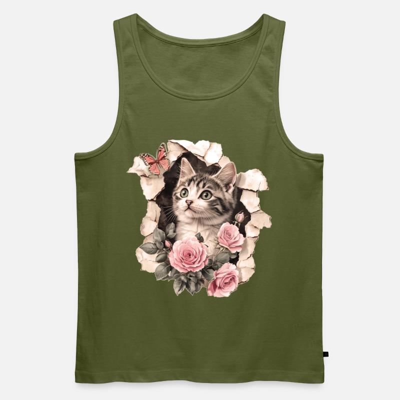 Gatto e farfalla - Canottiera ecologica premium da uomo - kaki