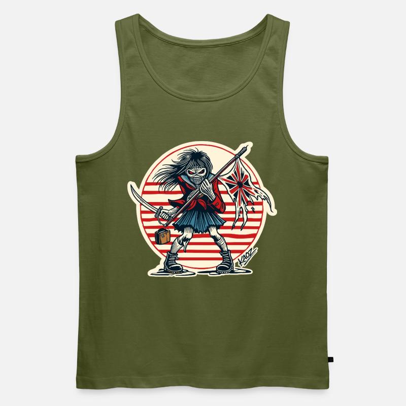 Abtrünnige Samurai-Jungfrau mit zerfetzter Flagge - Männer Premium Bio Tank Top - Khaki