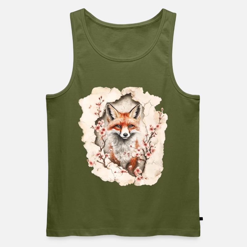 Fuchs mit Kirschblüten - Männer Premium Bio Tank Top - Khaki