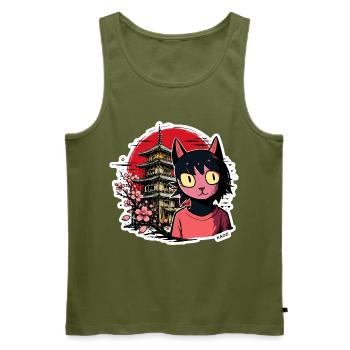 Cherry Kat and Pagoda Dream - Men's Premium Organic Tank Top - khaki - Front - Michal (187cm)
