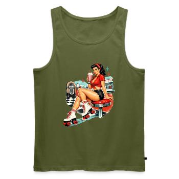Retro Pin-Up Girl: 50s Diner Rollschuh Style - Männer Premium Bio Tank Top - Khaki - Vorne - Michal (187cm)