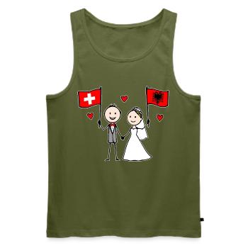 Couple de mariage Suisse Albanie Drapeau - Débardeur bio Premium Homme - kaki - Devant - Michal (187cm)