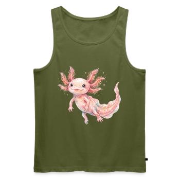 Mignon bébé axolotl rose en style aquarelle - Débardeur bio Premium Homme - kaki - Devant - Michal (187cm)