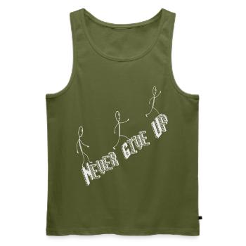 Never give up, Spruch Lauf weiter Strichmännchen  - Männer Premium Bio Tank Top - Khaki - Vorne - Michal (187cm)