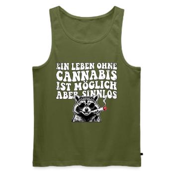 Lustiges Cannabis Waschbär Design - Männer Premium Bio Tank Top - Khaki - Vorne - Michal (187cm)