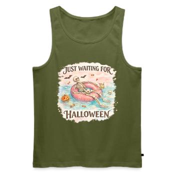 Attendant l’anticipation du squelette d’Halloween - Débardeur bio Premium Homme - kaki - Devant - Michal (187cm)