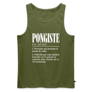 Pongiste – Définition humoristique - Débardeur bio Premium Homme - kaki - Devant - Michal (187cm)