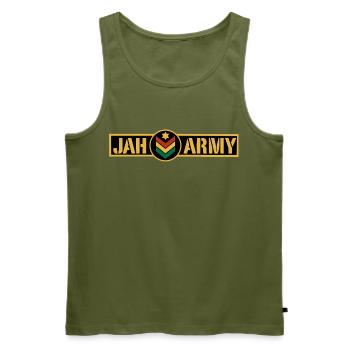 Jah Army Rastafari Rasta Reggae Roots - Men's Premium Organic Tank Top - khaki - Front - Michal (187cm)