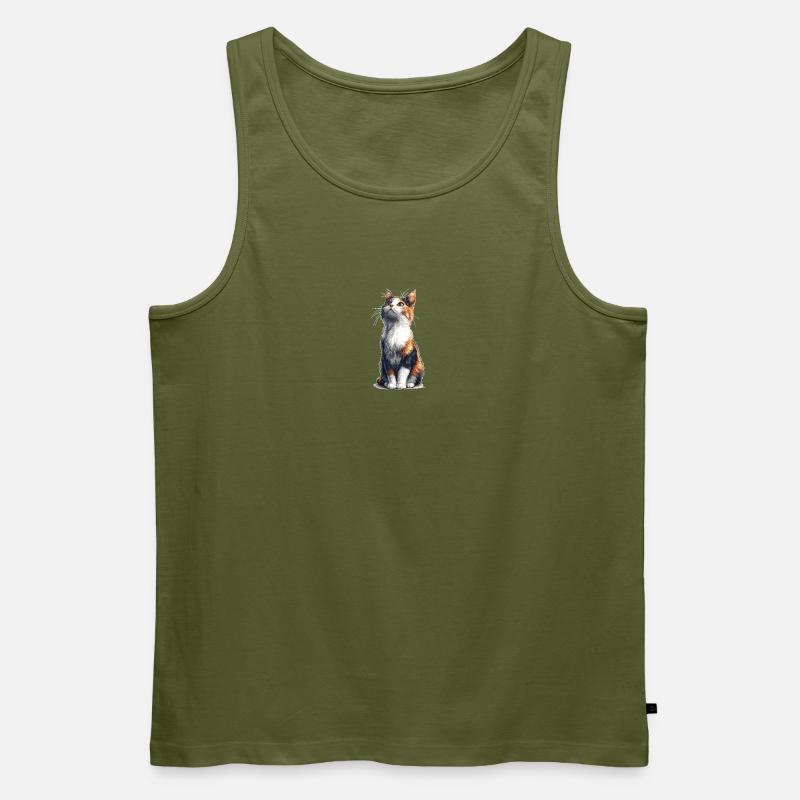 Bunte sitzende Comic Katze - Männer Premium Bio Tank Top - Khaki