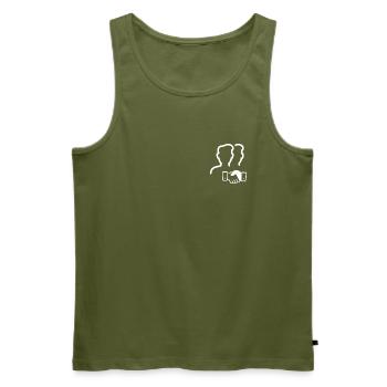 Twin Silhouettes Handshake Logo - Men's Premium Organic Tank Top - khaki - Front - Michal (187cm)