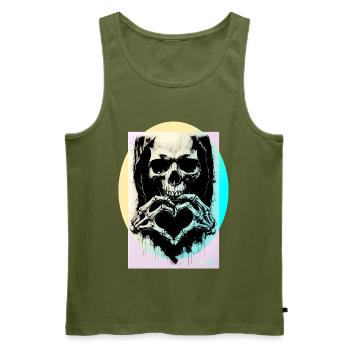 The Heart of Death ☠ - Men's Premium Organic Tank Top - khaki - Front - Michal (187cm)