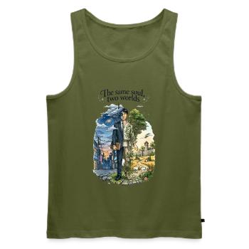 Zwei Seelen, eine Welt - Männer Premium Bio Tank Top - Khaki - Vorne - Michal (187cm)