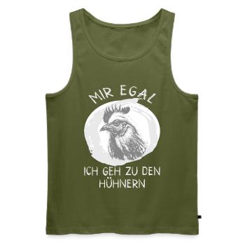 Mir egal Ich geh zu den Hühnern Spruch - Männer Premium Bio Tank Top - Khaki - Vorne - Michal (187cm)