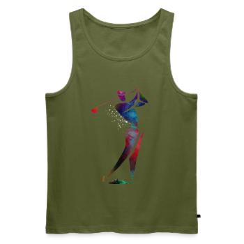 Farbenfroher Golfer in Bewegung - Männer Premium Bio Tank Top - Khaki - Vorne - Michal (187cm)