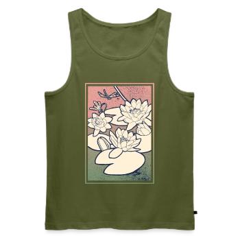 Water Lily Illustration – Tranquility & Nature - Men's Premium Organic Tank Top - khaki - Front - Michal (187cm)