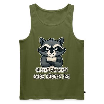 Funny raccoon slogan print - Men's Premium Organic Tank Top - khaki - Front - Michal (187cm)