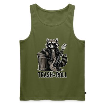 Trash & Roll Raccoon with Guitar - Men's Premium Organic Tank Top - khaki - Front - Michal (187cm)
