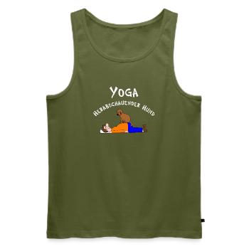 Yoga, Yogi, herabschauender Hund Asana - Männer Premium Bio Tank Top - Khaki - Vorne - Michal (187cm)