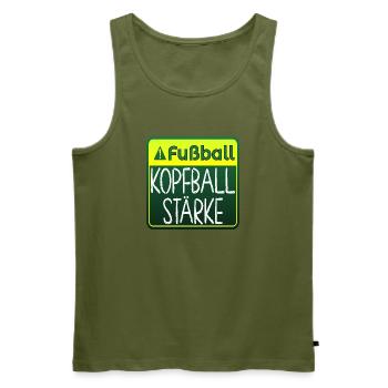Fußball Sprüche - Kopfballstärke - Turnier - Männer Premium Bio Tank Top - Khaki - Vorne - Michal (187cm)