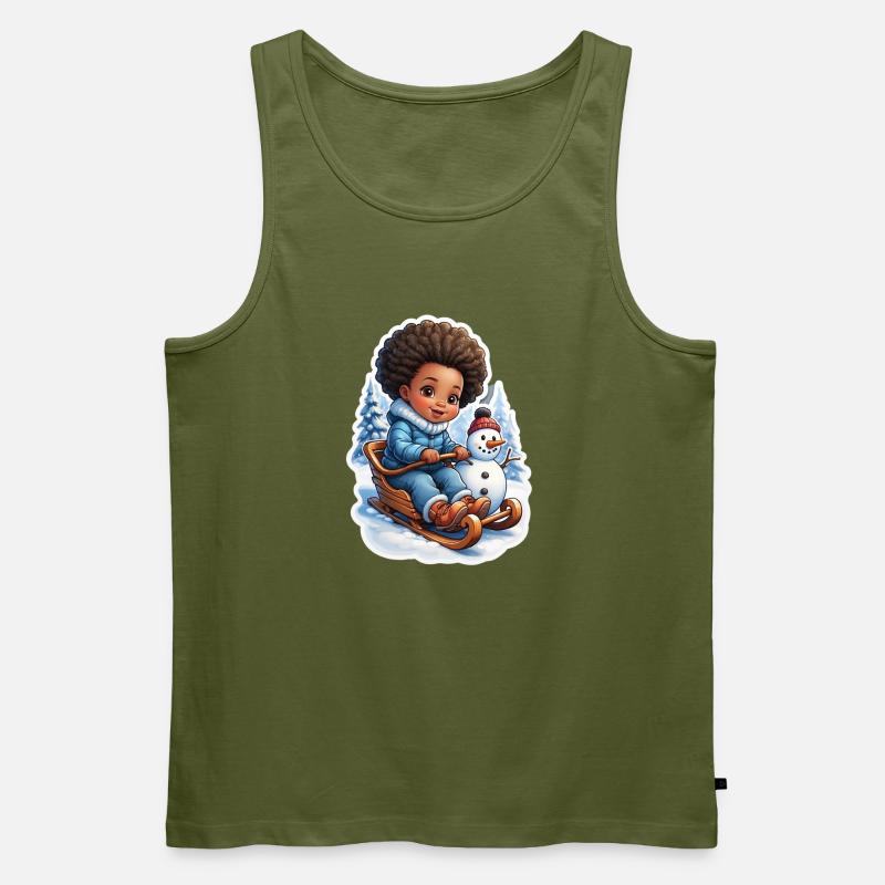 Winterspaß mit Schneemann und Schlitten - Männer Premium Bio Tank Top - Khaki