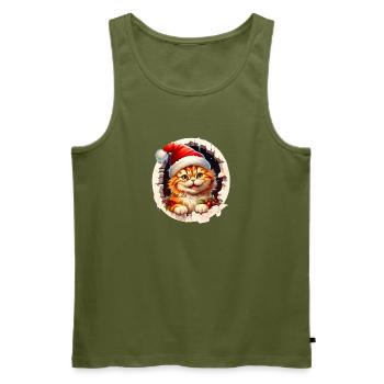 Christmas cat peeking out of a hole - Men's Premium Organic Tank Top - khaki - Front - Michal (187cm)