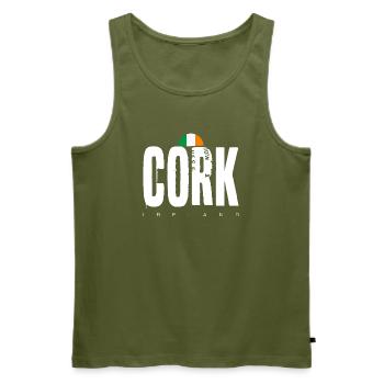 Emblème du drapeau de l’Irlande en liège - Débardeur bio Premium Homme - kaki - Devant - Michal (187cm)