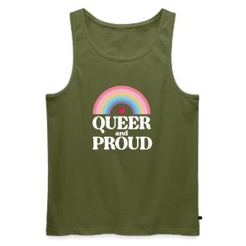 Mois de la fierté LGBT - Queer et fier - Débardeur bio Premium Homme - kaki - Devant - Michal (187cm)