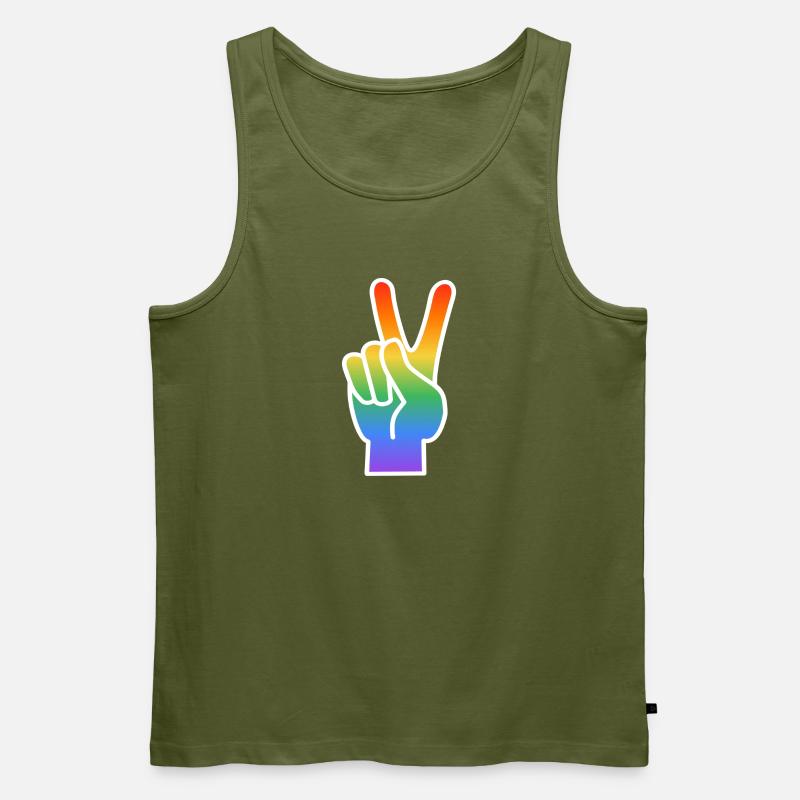 Regenbogen Peace Handzeichen - Männer Premium Bio Tank Top - Khaki