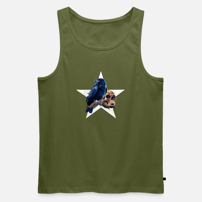 nebelig, Menschenschädel, closing - Männer Premium Bio Tank Top - Khaki
