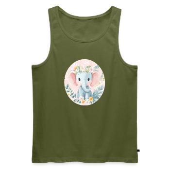 Sanftes Elefantenbaby mit Blumenkranz - Männer Premium Bio Tank Top - Khaki - Vorne - Michal (187cm)