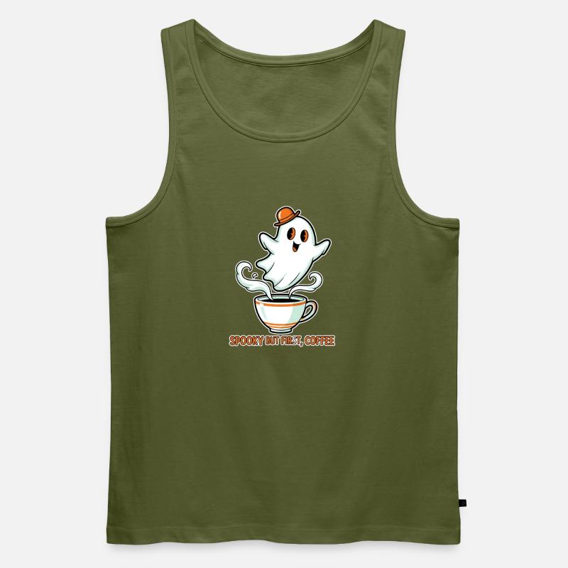 Spukiger Geist mit Kaffee - Männer Premium Bio Tank Top - Khaki