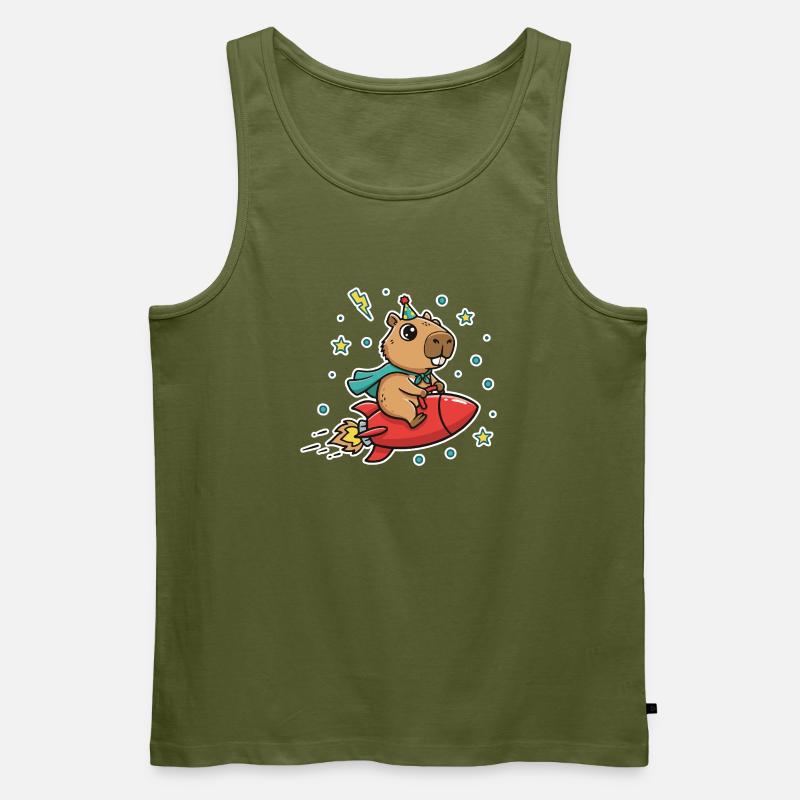 Capybara in Kinderrakete - Männer Premium Bio Tank Top - Khaki