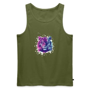 Neon Tiger Splatter Portrait - Men's Premium Organic Tank Top - khaki - Front - Michal (187cm)
