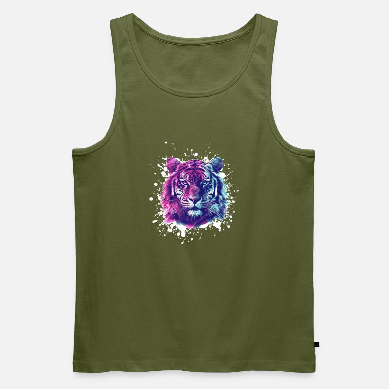 Neon Tiger Splatter Portrait - Männer Premium Bio Tank Top - Khaki