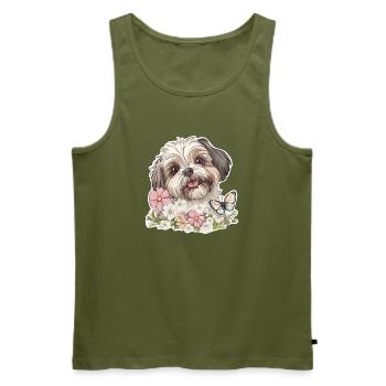 Shih Tzu und Schmetterling - Männer Premium Bio Tank Top - Khaki - Vorne - Michal (187cm)