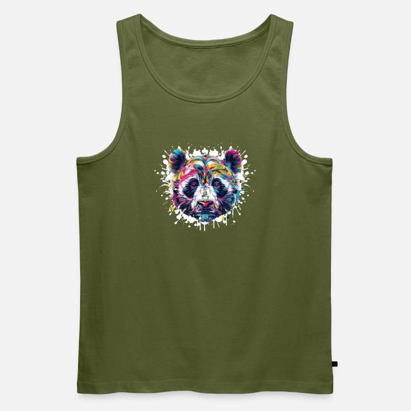 Bunter Panda Kopf Farbexplosion - Männer Premium Bio Tank Top - Khaki