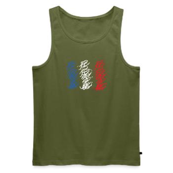 Tricolor Strasbourg Graffiti Pullover Hoodie - Men's Premium Organic Tank Top - khaki - Front - Michal (187cm)