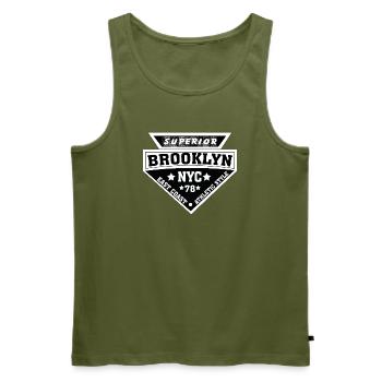 Brooklyn NYC Athletic Shield - Men's Premium Organic Tank Top - khaki - Front - Michal (187cm)