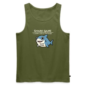 Shark Game: Don't Look at the Shark! Funny Shark - Men's Premium Organic Tank Top - khaki - Front - Michal (187cm)