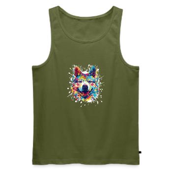 Colorful Dog Portrait in Splatter Style - Men's Premium Organic Tank Top - khaki - Front - Michal (187cm)