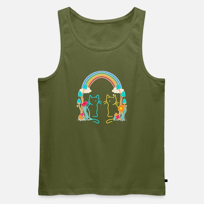 Regenbogen Retro Katzen Kinder - Männer Premium Bio Tank Top - Khaki