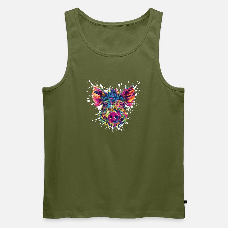 Farbexplosion Schweinekopf - Männer Premium Bio Tank Top - Khaki