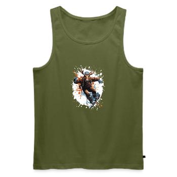 Moose Snowboard - Men's Premium Organic Tank Top - khaki - Front - Michal (187cm)