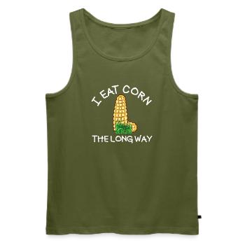 I eat corn the long way women s - Men's Premium Organic Tank Top - khaki - Front - Michal (187cm)